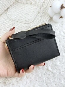 New Fashionable Women's Short Wallet, Ultra-Thin Snap Button Lightweight And Portable Cash, Credit Card Coin Wallet, Suitable For Outdoor And Travel - Black - View 9
