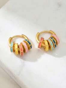 1 Pair French Vintage Elegant Luxury Handmade Enamel Colorful Hoop Earrings - Earring - View 7