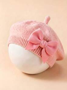 1pc Baby Bow Beret | Painter Hat Cute Baby Hat Suitable For Travel And Outing Lightweight Polyester Knit Fabric Mixed Color All-Season Wear - Multicolor - View 8