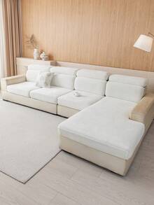 1PC Solid Color Woven Texture Couch Seat Covers, Pet‑Proof Anti‑Scratch Sofa Protector, Machine Washable Sofa Slipcover For 1 2 3 4 Seater Sofa, Home Living Room Decor - Beige - View 7