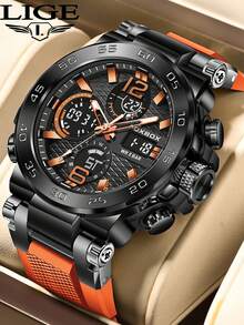 LIGE Men's Sports Watch Fashion Dual Display Luminous Alarm Waterproof Electronic Watch - Black - View 12