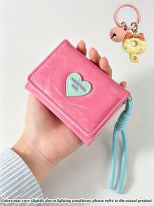 Dopamine Lanyard Wallet Korean INS Heart Candy Wallet Girls Minimalist Short Wallet Wholesale Tri-Fold Student Coin Purse And Card Holder, Suitable For Cash, Credit Cards, Ultra-Thin Compact Dopamine Coin Storage Bag, Portable Design Suitable For Travel And Daily Use, Christmas Gift - Multicolor - View 13