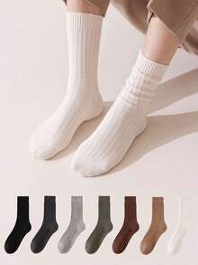 3/6 Pairs Men's Solid Color Vertical Striped Mid-Calf Socks, Simple Versatile Casual Mid-Calf Socks - Multicolor - View 1