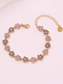 Freegrow 1pc Multicolor Floral Stainless Steel Bracelet Suitable For Women's Daily Wear - Gold - View 8