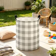 1PC Grey White Buffalo Plaid Storage Basket With Handles, Classic Checkered Pattern Organizer Bin, Multi-Purpose Storage For Clothes Toys Blankets Sundries, Perfect For Bedroom Living Room Dorm Office, Great Gift For Mom, Home And Room Decor - View 7