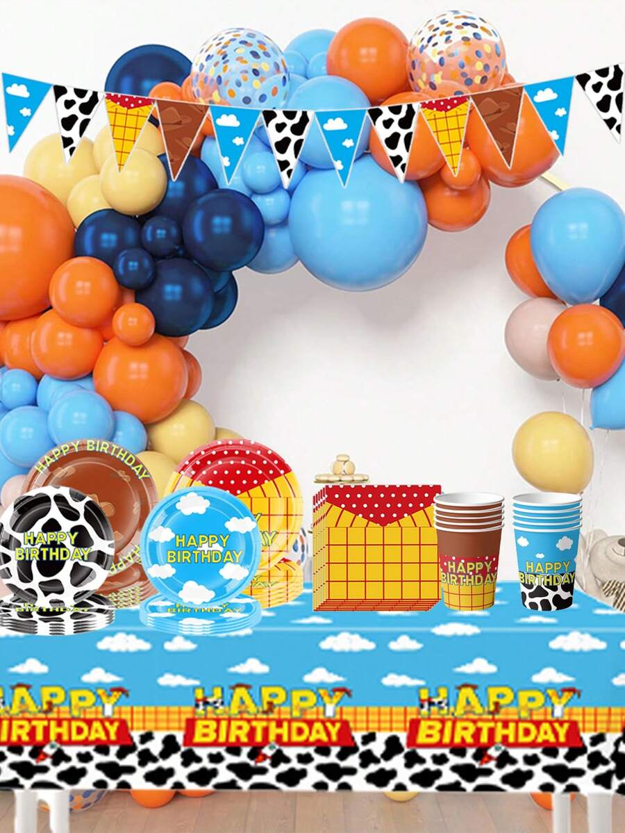asmodee Crazy Animal Toy Wonders Theme Party Set Of Tableware, With Multiple Options Available. Includes Paper Plates, Paper Cups, Paper Towels, Tablecloth, And Triangular Flags. Perfect For Birthday Party Decoration. - Multicolor - View 1