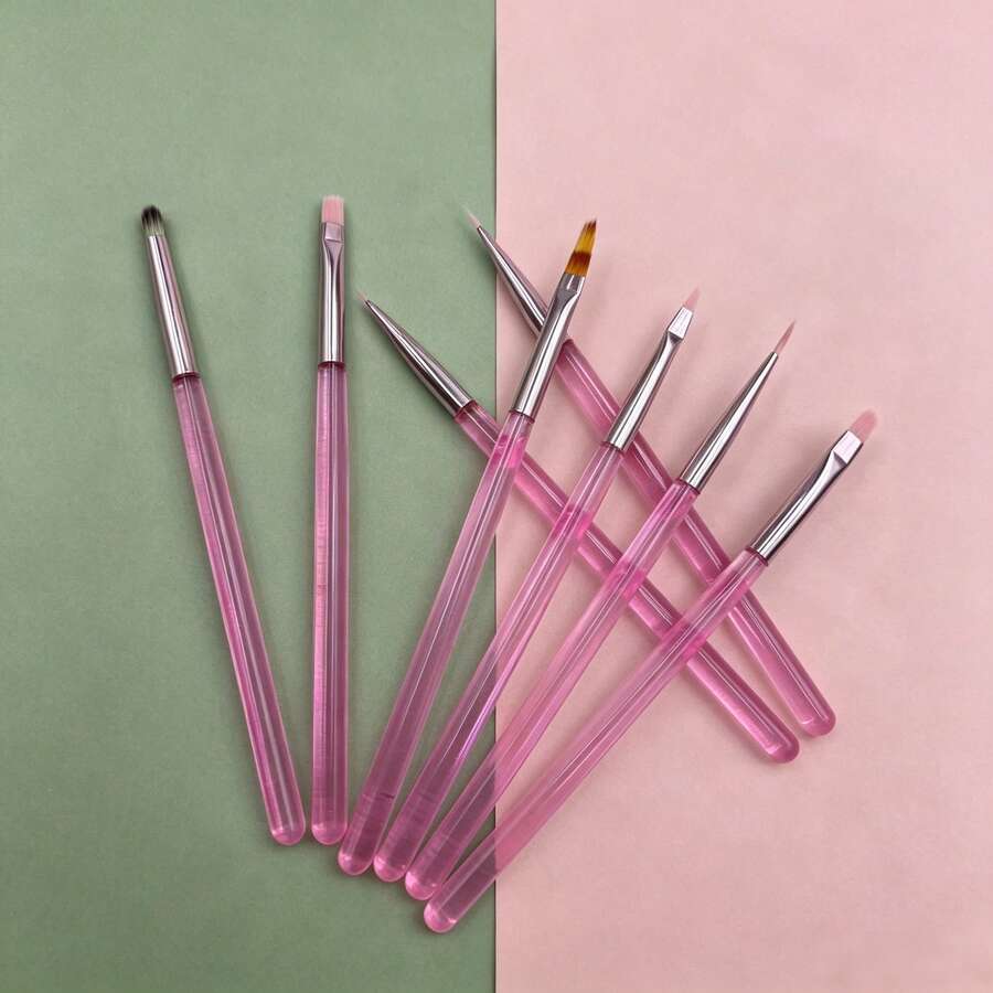 Transparent Pink Handle Nail Art Brushes 8Pcs Professional Manicure Painting Liner Drawing Pen For Beginner DIY Nail Design