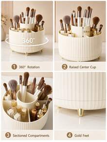 Minimalist Capacity Makeup Brush Holder With 360 Spin To Prevent Clutter And Allow Quick Access Sturdy Elegant Cosmetic Organizer Perfect For Professionals Compartment Spinning Storage To Keep Desk Neat In Bedroom Beauty Accessories Vanity Decor - Multicolor - View 9