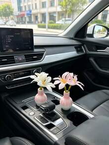 Small Flower Vase Car Ornament, Artificial Flower Car Interior Dashboard Decoration, Fresh Creative Car Interior Desktop Accessory, Mini Artificial Flower Car Interior Ornament, Small Flower Vase Dashboard Decoration, Healing Car Interior Desktop Decor Item - Lily Vase - View 16