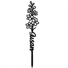 1pc Customized Floral Memorial Stake, Metal Tombstone, Rose Cemetery Plaque, Birth Flower, Memorial Garden Stake - Black - View 28