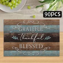 1/4/6pcs Autumn Series Blue & Brown Patchwork Distressed Wood Grain Pattern Printed Placemats, Heat Resistant Table Protector For Home Kitchen, Dining Table, Party Decor - Multicolor - View 13