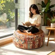 Bohemian Style Round Storage Ottoman (Without Filling), Soft Hidden Clothing And Toy Storage, Waterproof PU Leather, Suitable For Living Room, Bedroom And Entryway, Single Piece For Daily Use, 2-Piece Set For Whole House, Decorative And Holiday Gift, Single Piece/2-Piece Set Optional - Multicolor - View 5