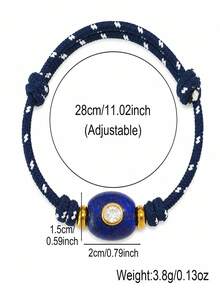 1 Peça Pulseira Ajustável Trançada com Pingente Oval de Pedra Azul Estilo Boêmio para Uso Diário - Multicolorido - Visão 2