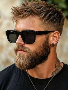 1 Pair Men's Black Square PC Frame Minimalist Solid Color Casual Versatile Street Style Fashion Glasses - Leopard - View 2
