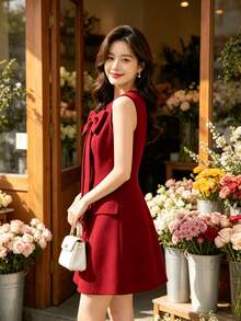 Women Short Dresses - Red - View 3