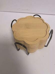 6 Coasters + 1 Holder, Bamboo Coaster Set, Minimalist Creative Design, Suitable For Coffee And Tea Cups, Rounded Edges, Natural Wood Color, Can Be Used As Kitchen And Dining Table Decor, Exquisite Desktop Decoration. - Multicolor - View 16