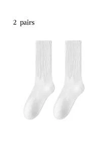 1/2/3/4 Pairs White Women Ribbed Slouchy Scrunch Mid Calf Tube Skate Socks, Solid Loose Cuff Stackable Crew Socks Teen Girls Vintage Street Style - Multicolor - View 10