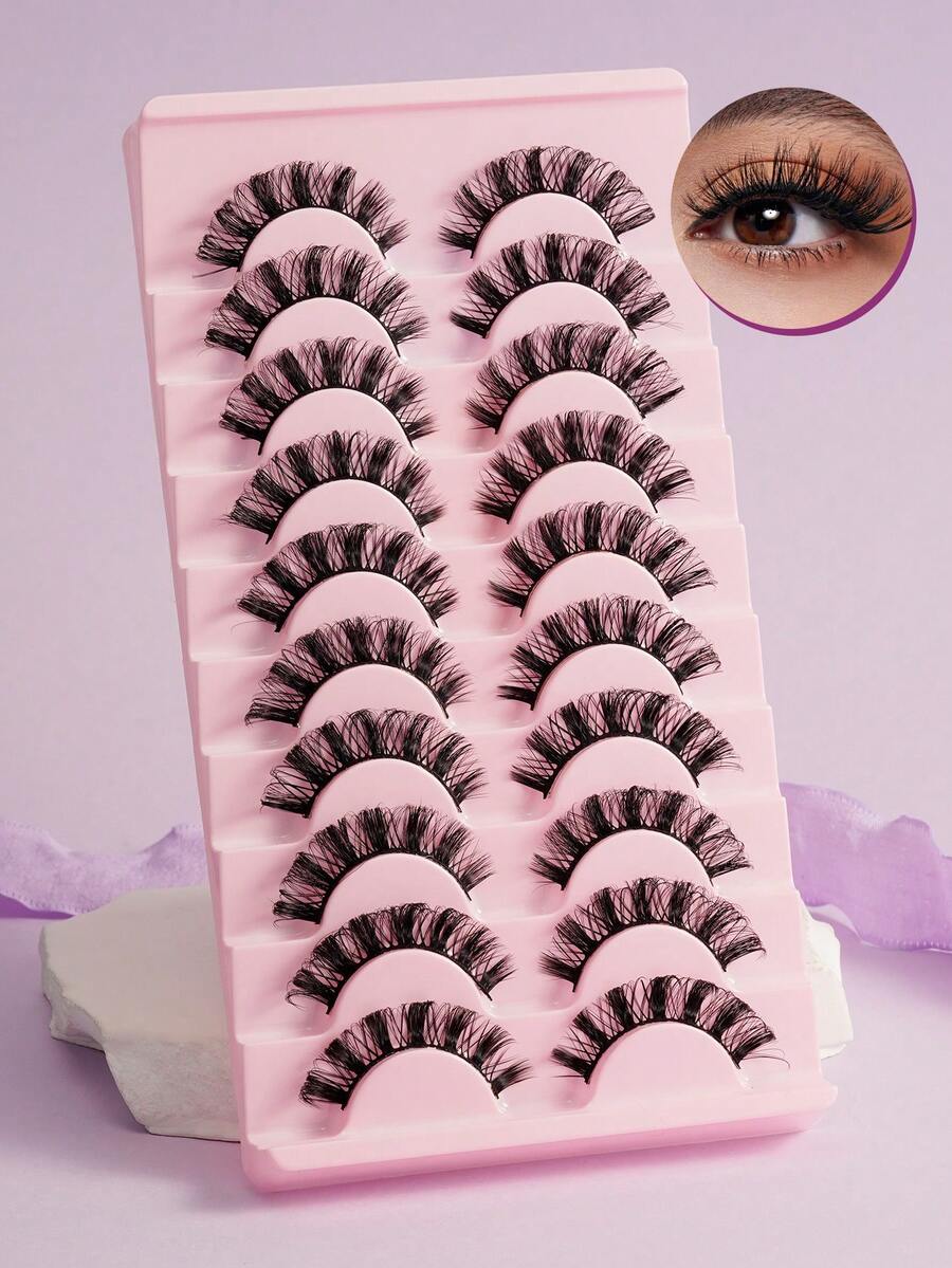 10 Pairs Full Strip Thick False Eyelashes, Fluffy & Voluminous, Curling 3D Effect To Instantly Enhance Eye Contour - View 1