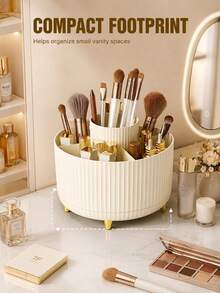 Minimalist Capacity Makeup Brush Holder With 360 Spin To Prevent Clutter And Allow Quick Access Sturdy Elegant Cosmetic Organizer Perfect For Professionals Compartment Spinning Storage To Keep Desk Neat In Bedroom Beauty Accessories Vanity Decor - Multicolor - View 3
