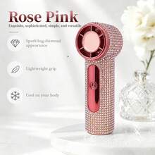 New Turbo High-Speed Handheld Fan, Rhinestone Decor, 100-Speed Wind Adjustment, Essential For Outdoor Travel Activities, Powerful Wind Long Battery Life Portable Mini Fan, 1200mAh - Handheld - View 13