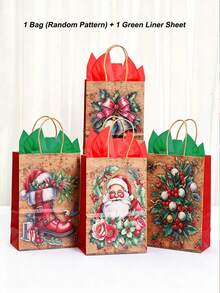 Christmas Paper Bag Set, Includes Paper Bags And Tissue Paper, Vintage Christmas Gift Bags And Santa Claus Gift Bags, Perfect For Christmas Gift Wrapping And Merry Christmas Party Decoration - Multicolor - View 11