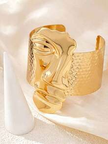 1pc Vintage Abstract Geometric Quirky Personalized Exaggerated Creative Design Portrait Bracelet - Gold - View 5