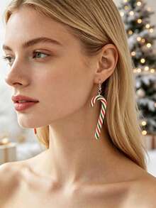 1 Pair Christmas Candy Decor Pendant Earrings, Creative Holiday Party Gift Accessory; Suitable For Women To Wear At Christmas Party, Celebration, Dance Ball; Christmas Gift - Multicolor - View 6