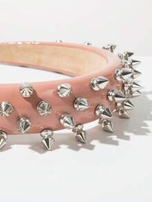 1pc Solid Color Leather Cool Style Rivet Headband, Minimalist Versatile Fashion High-Quality Hair Accessory, Suitable For Girls Street Style Sweet Cool Hair Clip - FG70-pink - View 3