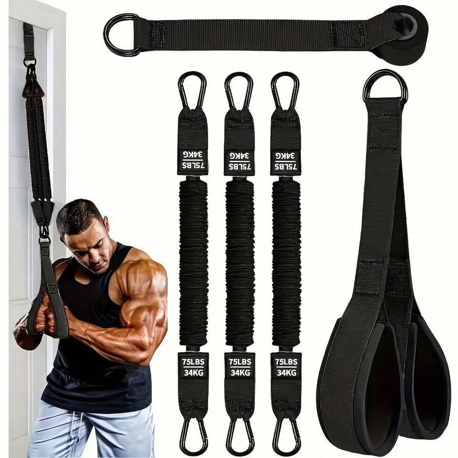 Resistance Band With Handle, Door Anchor Fitness Training Band, Home Gym Workout Equipment, Suitable For Press, Triceps, Biceps, Arms, Back, Chest, Abs, Shoulder Training - Black - View 1