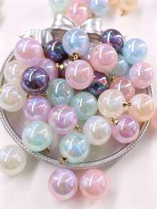 16mm Aurora AB Iridescent Round Resin Pendant Charm With Gold Bail, Mixed Color Ready-To-Use Beads Pendant, DIY Earrings Bracelet Phone Chain Keychain Jewelry Making Accessories - Multicolor - View 6