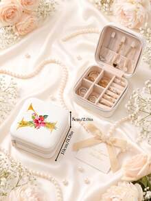 Kotak Penyimpanan Perhiasan Portabel Kecil dari Kulit PU untuk Anting-anting, Kalung, Cincin, dan Gelang Wanita - Kotak Perhiasan Bunga yang Elegan - View 22