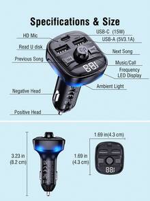 REMAX Car Bluetooth FM Transmitter, Supports Hands-Free Calling, Wireless Audio Adapter, MP3 Music Player, Supports USB Flash Drive, USB-C & USB-A Charging, Suitable For 12V-24V Vehicles With LED Display - C91 - View 11