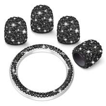 5pcs Sparkling Rhinestone Car Accessories Set: 1pc Double Row Engine Start Button Ring & 4pcs Crystal Tire Valve Stem Caps, Suitable For Women - 2-piece Valve Stem & Start Ring Set - View 13