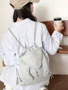 Korean Niche Design Ins Style Fashion Drawstring Bucket Backpack, Large Capacity Travel Backpack For Female College Students, Outdoor Outings - Grey - View 4