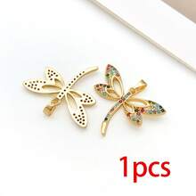 1pc 18K Golden Plated Insect Pendants Crystal Paved Dragonfly Bee Butterfly Enamel Charms For DIY Bracelet Necklace Jewelry Making Findings - Multicolor - View 24