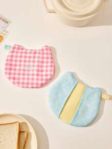 1pc 13x15cm Heat-Resistant Canvas Oven Mitt, Cute Plaid Mini Pot Holder, With Hanging Loop Multi-Function Kitchen Baking Microwave Heat Insulation Pad - View 8