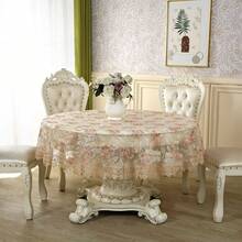 1PC Floral Embroidered Lace Round Tablecloth, Lightweight Hollow Decorative Table Cover, Suitable For Home, Wedding, Dining Table - Burgundy - View 7
