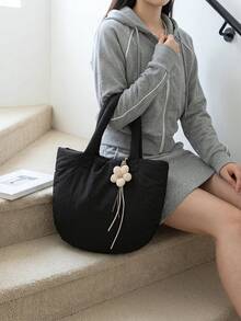 2026 Winter Fashion New Soft Lightweight Versatile Cartoon Pendant Padded Large Capacity Portable Shoulder Crossbody Bag - Black - View 5