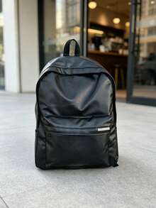 Daily Outdoor Casual Multi-Function Solid Color High School University Campus Backpack, Can Hold Tablet, Travel Vacation Backpack - Black - View 3