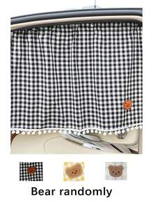 2pcs/1pc Universal Car Rear Window Sunshade, Suction Cup Rear Seat Curtain, Cute Plaid Bear Design Car Sunshade (Bear Pattern Randomly Sent) - A - View 21