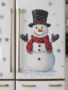 Self-Adhesive Snowman & Snowflake Wall Stickers, Removable PVC Plastic Decals With Cute Snowman, Red Scarf And Snowflakes, Asymmetrical Cut, Suitable For Doors, Mirrors, Peel And Stick Christmas Winter Decor - Multi-color - View 4
