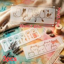 3 buah Set Stensil Grafiti DIY Motif Kucing Lucu, Cocok untuk Kanvas, Dinding, Furnitur, dan Kain. Alat Lukis Dekoratif Motif Kucing yang Dapat Digunakan Kembali, 3 buah Stensil Perbatasan Tema Hewan Peliharaan, Ideal untuk Dekorasi Rumah, Melukis, dan Scrapbooking, Hadiah Sempurna. - Set - View 6