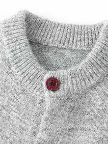 Cardigan Rajut Leher Bulat Pria dengan Blok Warna Benang Campuran, Jaket Sweater Kasual Longgar dengan Bahu Jatuh dan Kancing, Musim Semi/Gugur - Light Grey - View 4