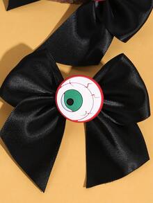 2pcs Black Grosgrain Ribbon Bows With Green Eyeball Decor Alligator Clips Halloween Gothic Hair Clips Teens Hair Accessories - Multicolor - View 6
