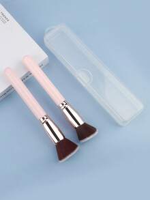 2pcs Makeup Brush Set With Portable Storage Box, 1pc Flat Head Foundation Brush + 1pc Angled Contour Brush, Combination Use For Beginners/Makeup Artists - Multicolor - View 15