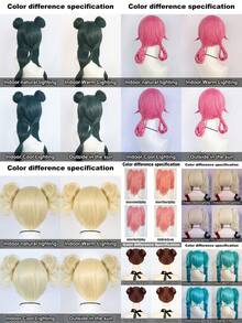 Halloween Cosplay Wigs For Women – Detachable Ponytail & Double Braid Styles, Multi-Color Synthetic Hairpieces For Gothic, Anime & Party Costumes (Pink, Teal, Blonde, Red, Green) - Multicolor - View 6