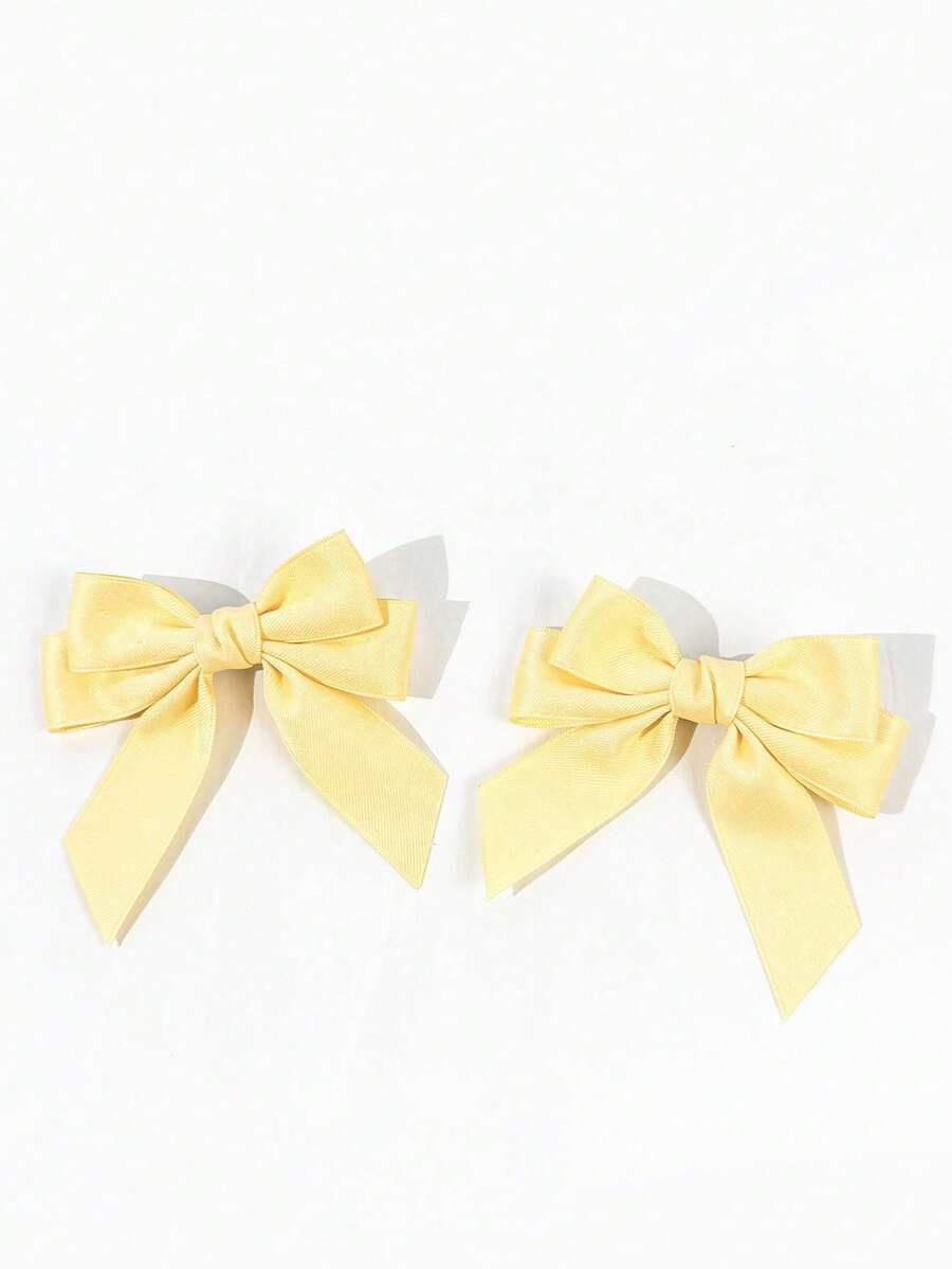 2pcs Women's Solid Color Satin Double Ponytail Bow Hair Clips, Versatile Side Head Accessory For Campus Photos, Sweet Girl Accessory, Smooth Fabric Material, Back To School Gift