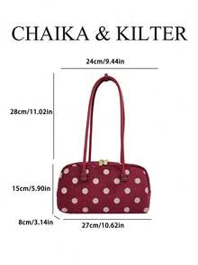CHAIKA & KILTER 1pc Colorblock Matte Suede Fabric Shoulder Bag Women's Fashion Large Capacity Bowling Bag All-Over Polka Dot Pattern Dual Handle Design Zipper Closure Suitable For Daily And Street Use - Red - View 3
