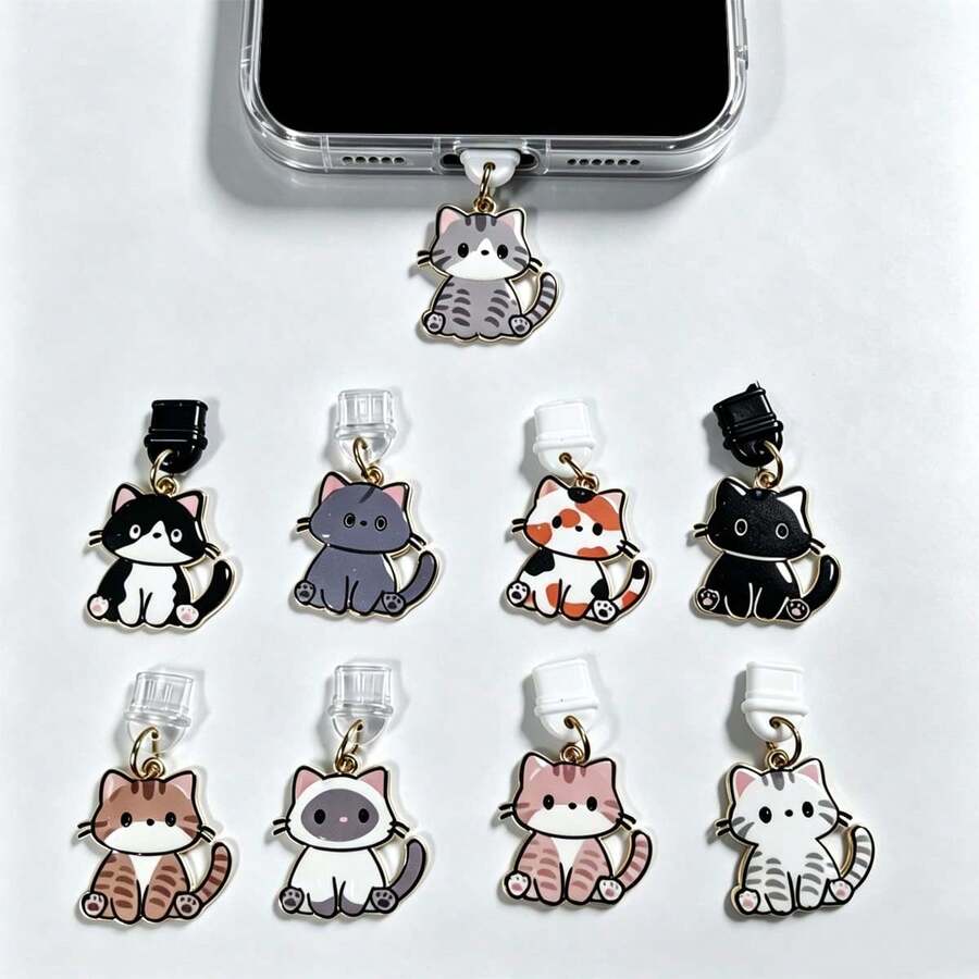 Cute Cartoon Cat Phone Dust Plug Pendant, Universal Charging Port Dust Plug, Cute Enamel Pendant Decoration, Suitable For Smartphones - Multicolor - View 1