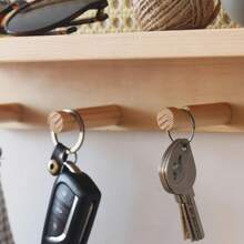 Wooden Wall-Mounted Storage Shelf With Woven Decoration And Hooks - Wooden Shelf, Key Holder With Storage, Wall-Mounted Organizer With 4 Hooks, Suitable For Entryway, Hallway, Kitchen, Office - Rustic Home Decor, Easy To Install, PE Rattan Wall-Mounted Coat Rack With 4 Hooks, Decorative Coat Rack With Floating Shelf, Suitable For Entryway, Living Room, Kitchen, Hallway, Bedroom And Office - Standard - View 3